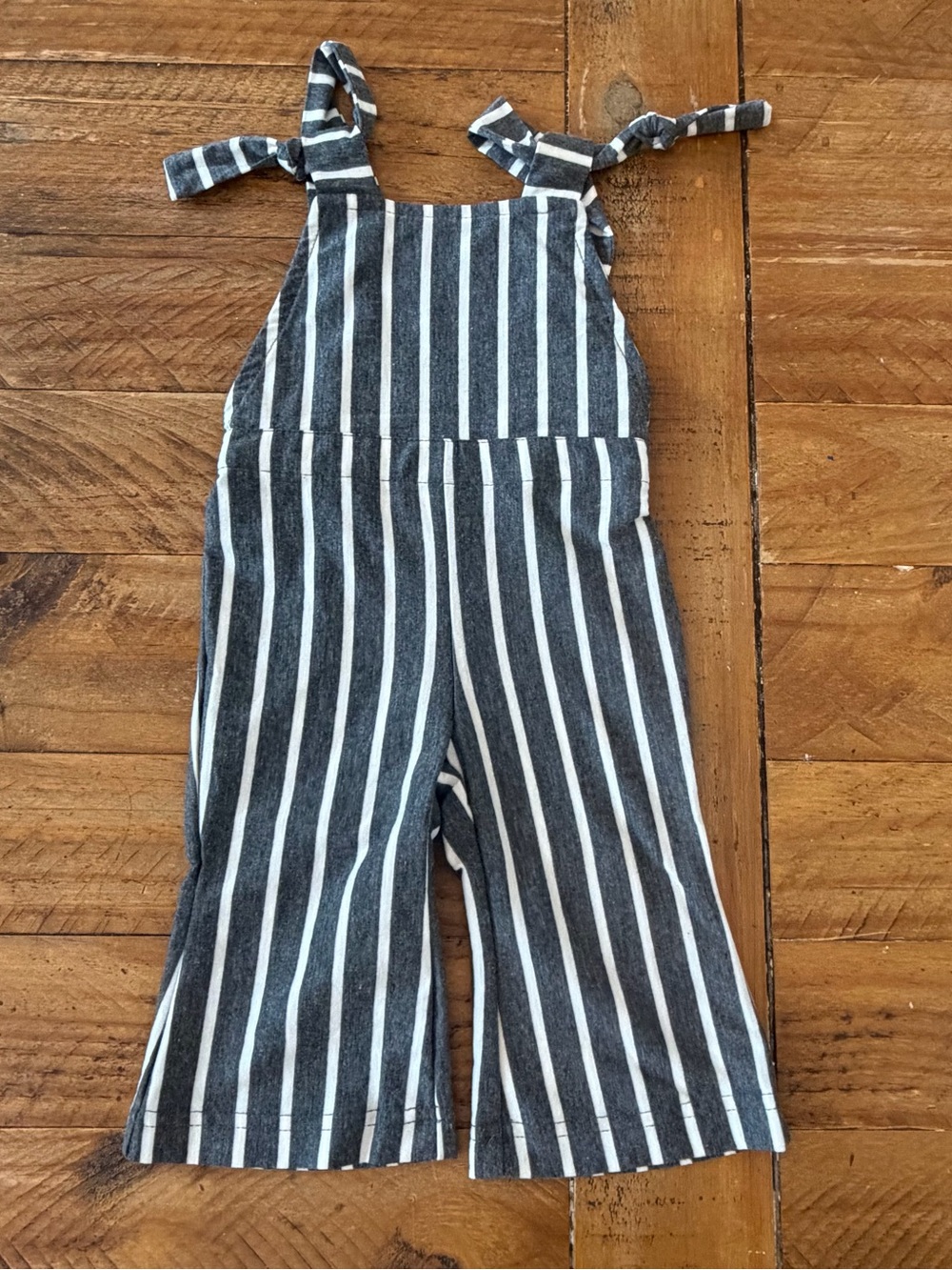 Striped Gray & White Tie-Shoulder Kids Romper